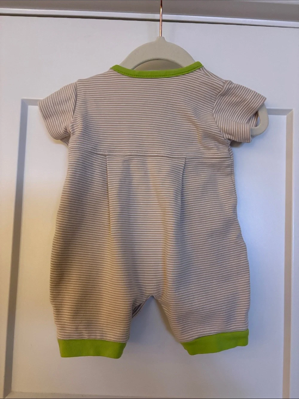 Squiggles by Charlie Striped Baby Romper with Dinosaur Applique 0-3 Months